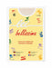 Bellissima ecru white baby tights in original yellow packaging with colorful accents.
