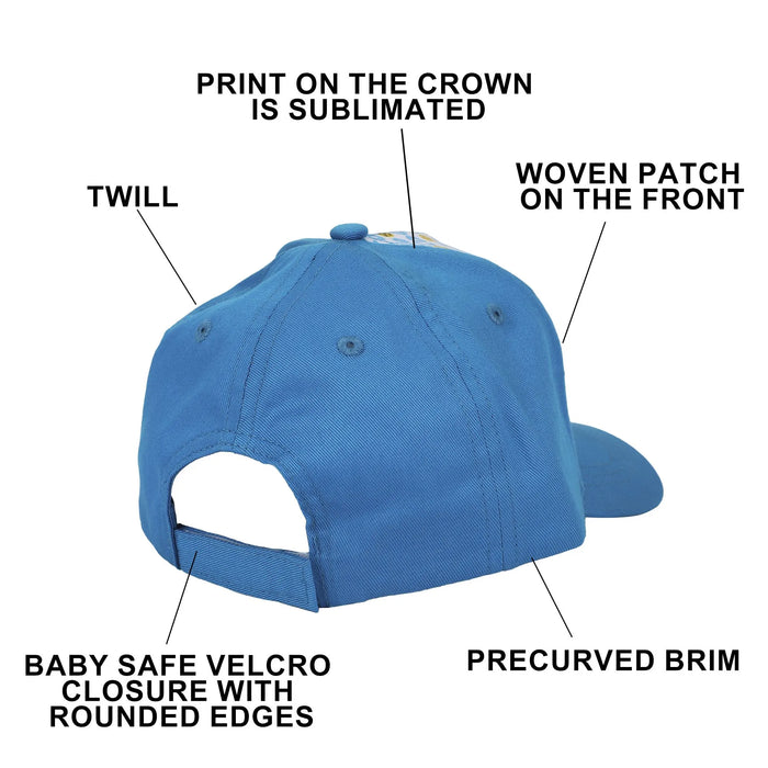 Sesame Street Cookie Monster ballcap in blue, shown from the back with velcro closure and twill fabric.