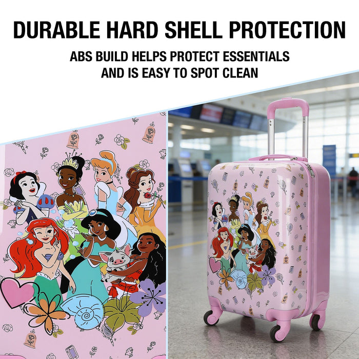 Bioworld® Disney Princess Kids Pink ABS 4-Wheel 20" Suitcase Luggage for Travel & Adventures