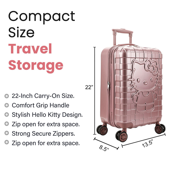 Bagage cabine rigide à roulettes Bioworld® Hello Kitty avec imprimé personnage et motif écossais rose, 20 po, pour adulte