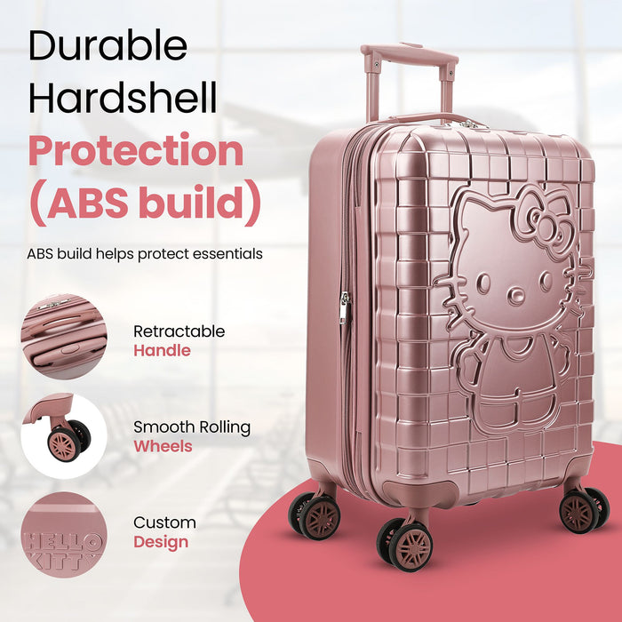 Bagage cabine rigide à roulettes Bioworld® Hello Kitty avec imprimé personnage et motif écossais rose, 20 po, pour adulte