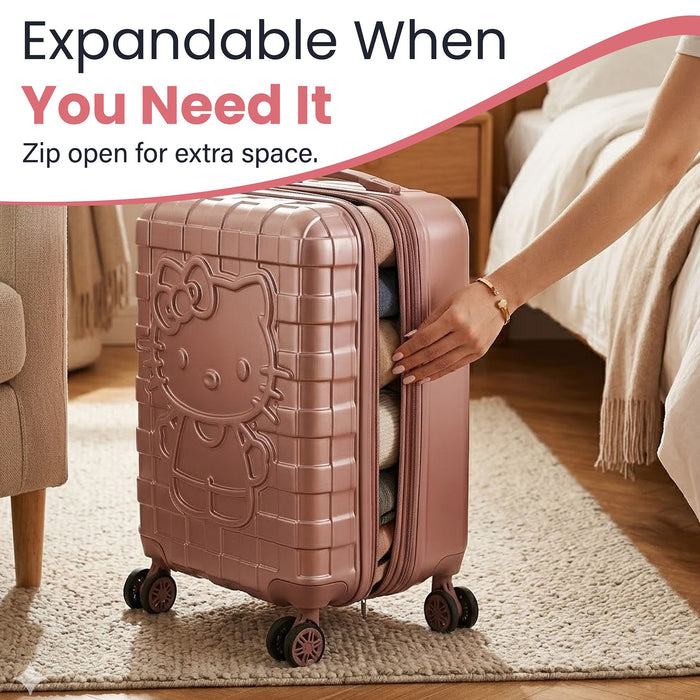 Bagage cabine rigide à roulettes Bioworld® Hello Kitty avec imprimé personnage et motif écossais rose, 20 po, pour adulte