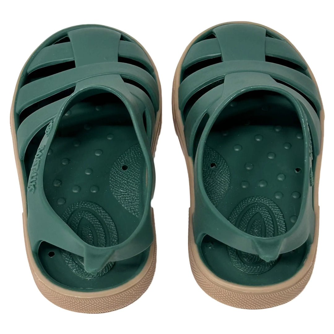 Boatilus Bioty kids green sandals top view on white background.
