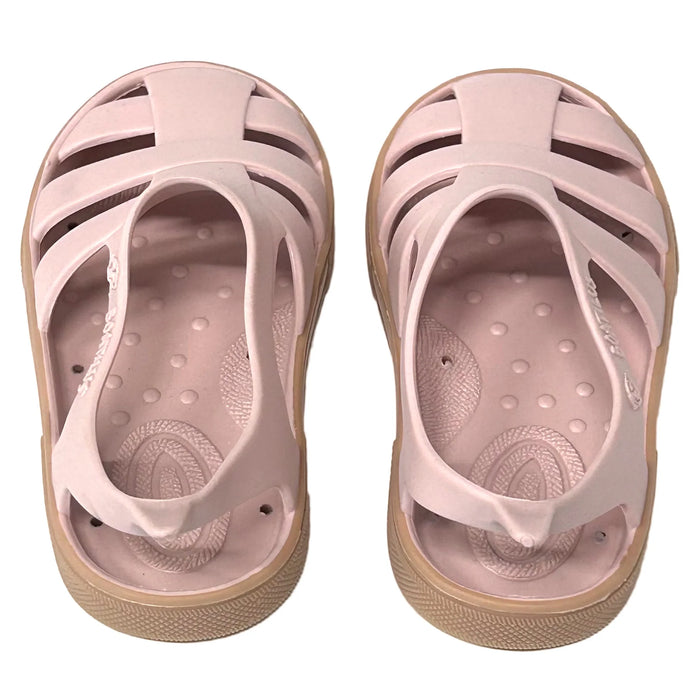 Boatilus Bioty kids sandals in pale pink shown from above on a white background.