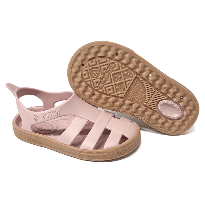 Boatilus Bioty kids sandals in light pink, displayed with one sandal showing the sole texture.