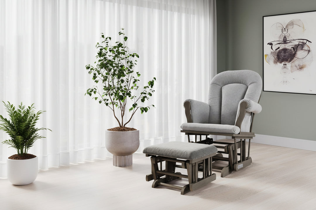 Child Craft Cozy Glider Chair Dapper Grey/Light Grey - in lifestyle living room