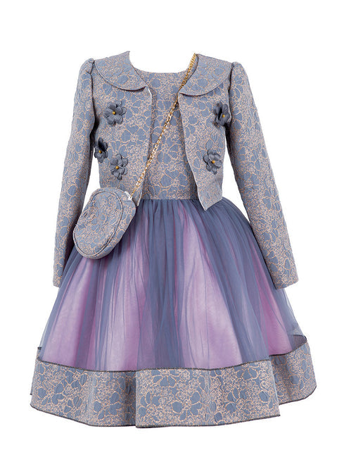 Cinderella Couture® Filles Robe 3 pièces avec veste et sac à bandoulière en jacquard Lala et Erina | 2 à 12 ans