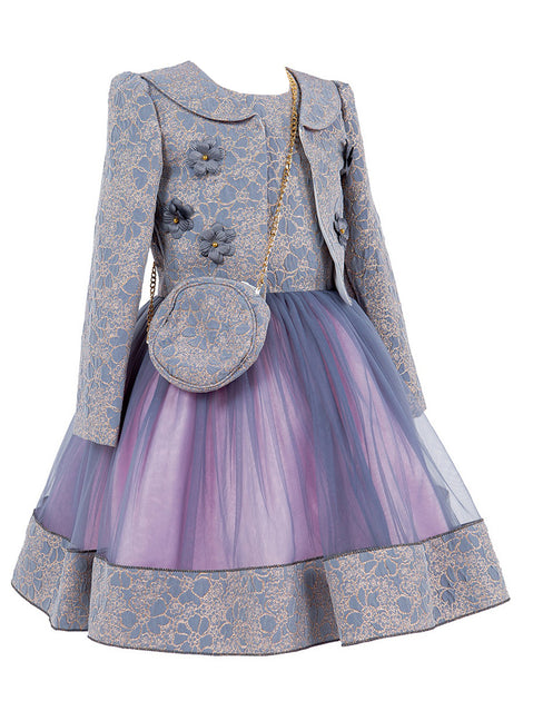 Cinderella Couture® Filles Robe 3 pièces avec veste et sac à bandoulière en jacquard Lala et Erina | 2 à 12 ans