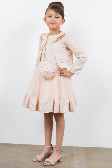 Cinderella Couture® Filles Robe 3 pièces avec veste et sac à bandoulière en jacquard Lala et Erina | 2 à 12 ans