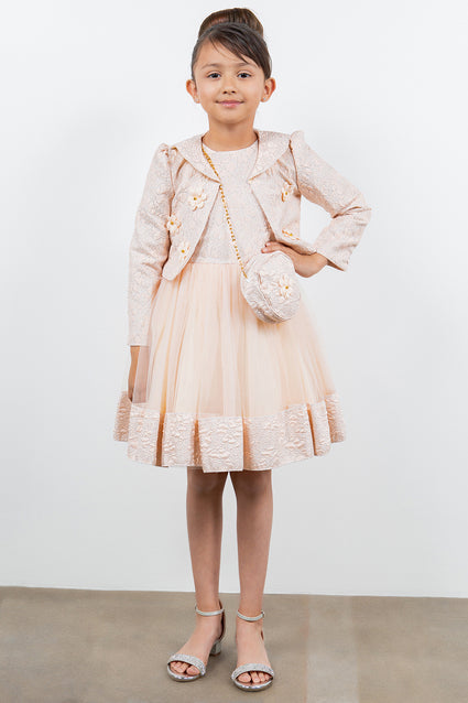 Cinderella Couture® Filles Robe 3 pièces avec veste et sac à bandoulière en jacquard Lala et Erina | 2 à 12 ans