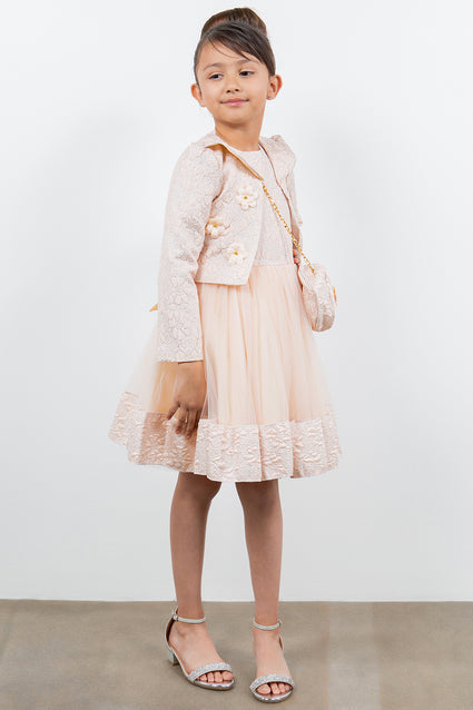 Cinderella Couture® Filles Robe 3 pièces avec veste et sac à bandoulière en jacquard Lala et Erina | 2 à 12 ans