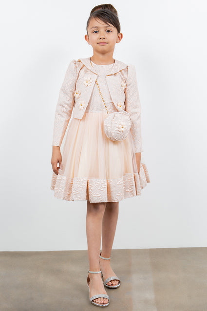 Cinderella Couture® Filles Robe 3 pièces avec veste et sac à bandoulière en jacquard Lala et Erina | 2 à 12 ans