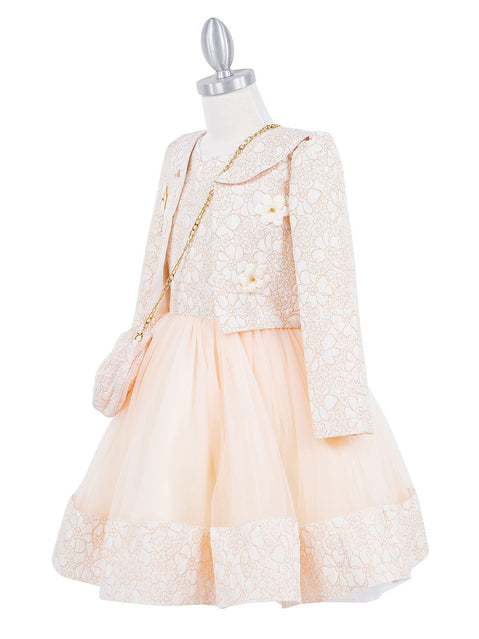 Cinderella Couture® Filles Robe 3 pièces avec veste et sac à bandoulière en jacquard Lala et Erina | 2 à 12 ans