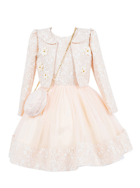 Cinderella Couture® Filles Robe 3 pièces avec veste et sac à bandoulière en jacquard Lala et Erina | 2 à 12 ans