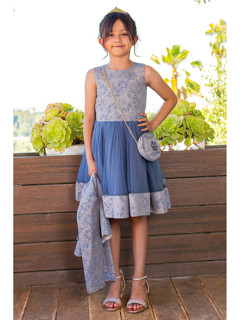 Cinderella Couture® Filles Robe 3 pièces avec veste et sac à bandoulière en jacquard Lala et Erina | 2 à 12 ans