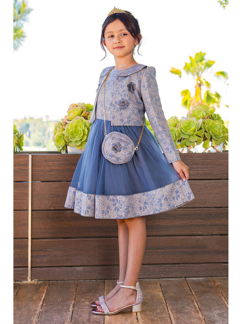 Cinderella Couture® Filles Robe 3 pièces avec veste et sac à bandoulière en jacquard Lala et Erina | 2 à 12 ans