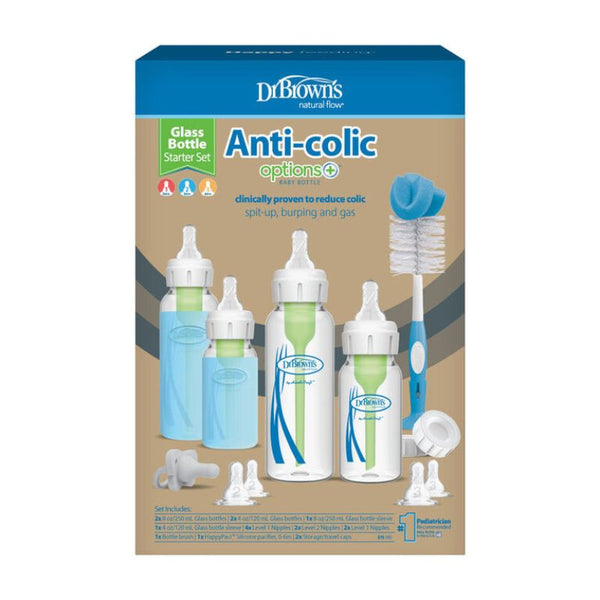 Dr. Brown's Natural Flow Anti-Coliques Options + Biberon en verre étroit, coffret de démarrage de 18 pièces