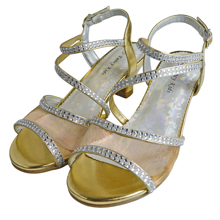 Girls' Rhinestone Dress Sandals – Formal Heeled Shoes for Weddings & Parties