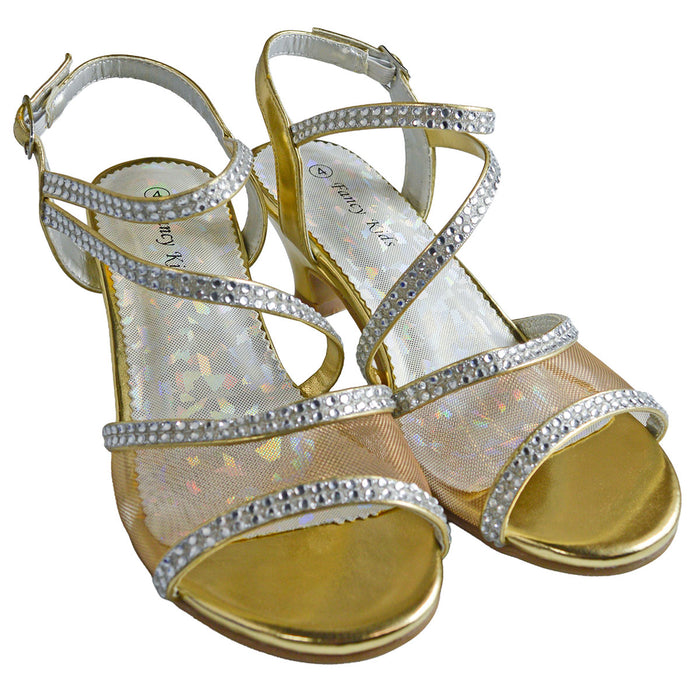 Girls' Rhinestone Dress Sandals – Formal Heeled Shoes for Weddings & Parties
