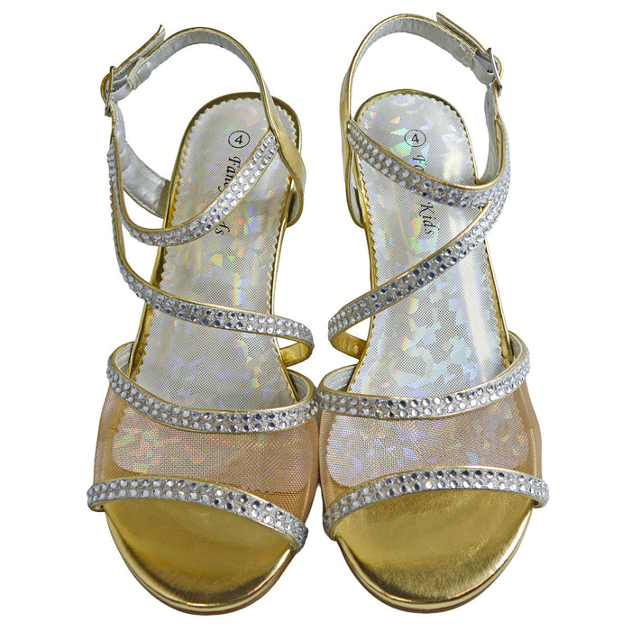 Girls' Rhinestone Dress Sandals – Formal Heeled Shoes for Weddings & Parties