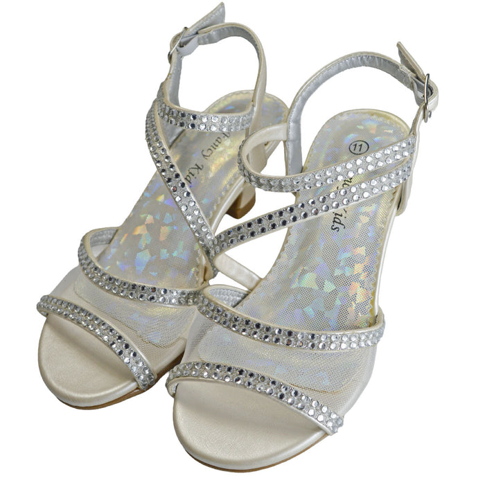 Girls' Rhinestone Dress Sandals – Formal Heeled Shoes for Weddings & Parties