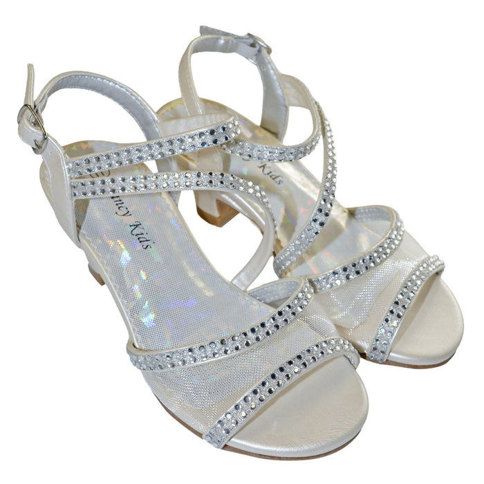 Girls' Rhinestone Dress Sandals – Formal Heeled Shoes for Weddings & Parties