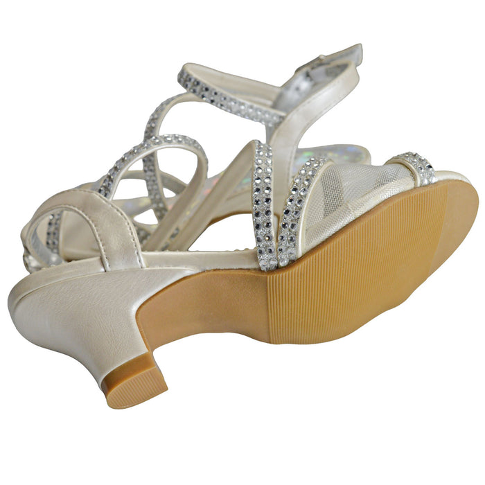 Girls' Rhinestone Dress Sandals – Formal Heeled Shoes for Weddings & Parties