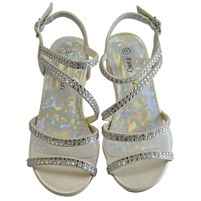 Girls' Rhinestone Dress Sandals – Formal Heeled Shoes for Weddings & Parties