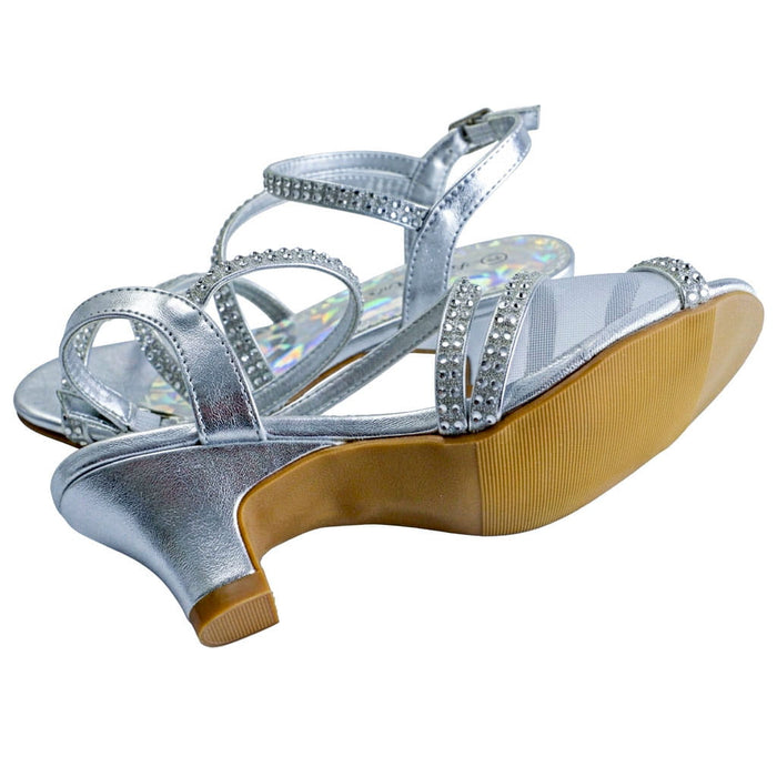Girls' Rhinestone Dress Sandals – Formal Heeled Shoes for Weddings & Parties