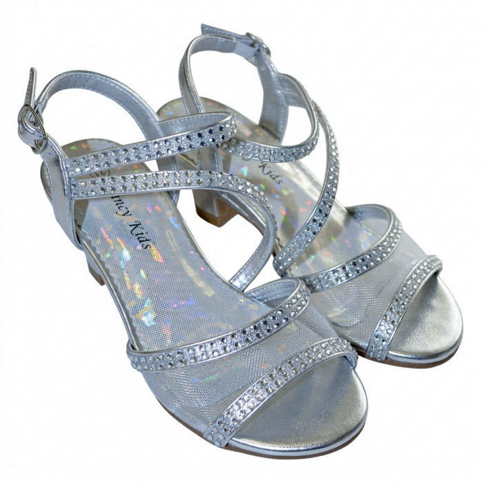 Girls' Rhinestone Dress Sandals – Formal Heeled Shoes for Weddings & Parties