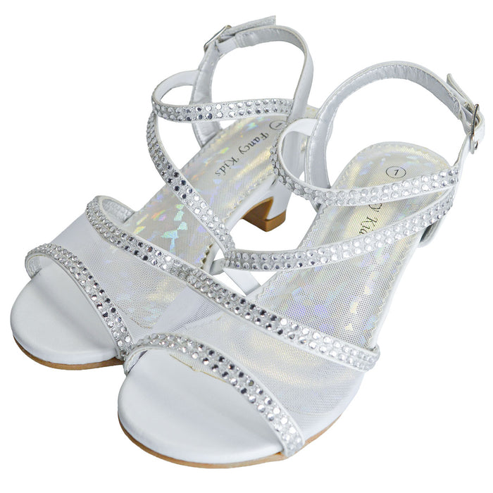 Girls' Rhinestone Dress Sandals – Formal Heeled Shoes for Weddings & Parties