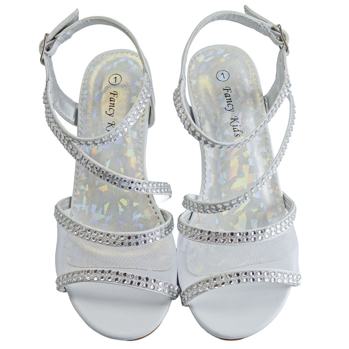 Girls' Rhinestone Dress Sandals – Formal Heeled Shoes for Weddings & Parties