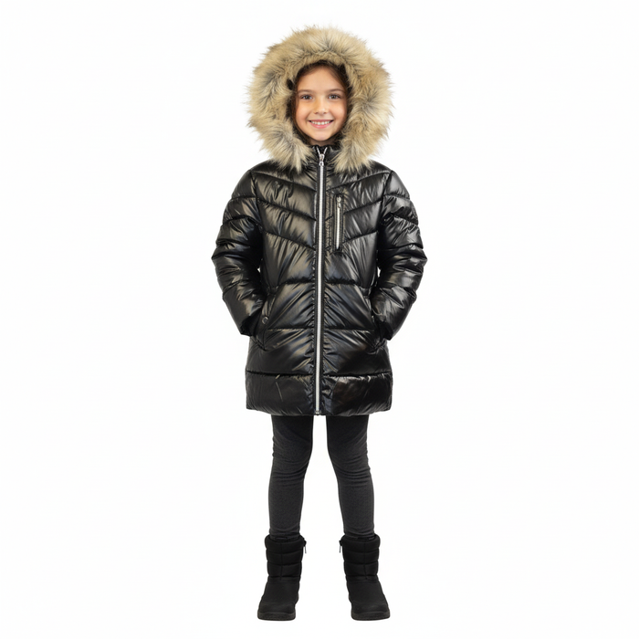 Manteau d’hiver noir lustré pour fille de Minoti – Tailles 2 à 14