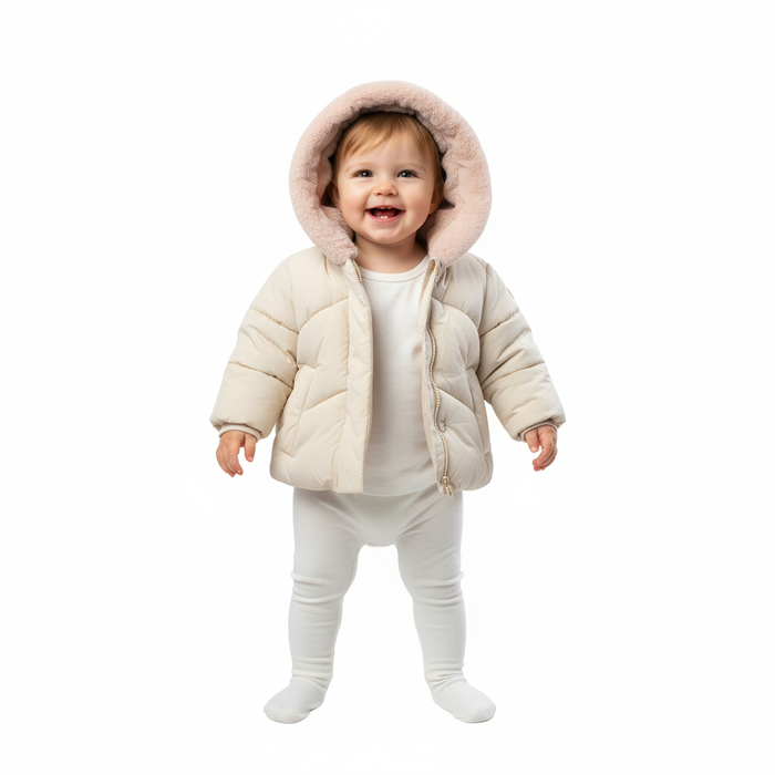 Manteau matelassé ivoire pour bébé avec doublure en peluche – Tailles 9 à 24m