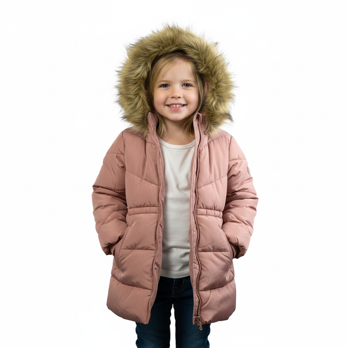 Manteau d'hiver Minoti pour fille rose mat avec doublure en sherpa - Tailles 2-8 ans