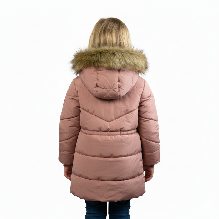 Manteau d'hiver Minoti pour fille rose mat avec doublure en sherpa - Tailles 2-8 ans