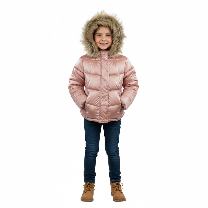 Manteau matelassé pour filles de Minoti – Rose métalique – Tailles 2 à 14 ans