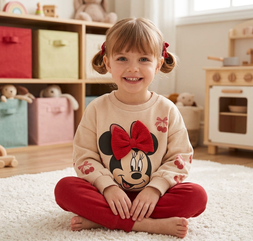 Disney Minnie Mouse beige toddler top with 3D red bow