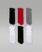 Jordan Everyday Essentials 6-pack crew socks in black, red, grey, and white pairs on a grey background.