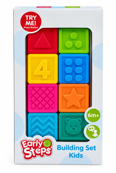 Early Steps® – Ensemble de 8 blocs de construction souples sensoriels pour bébé (6M+)