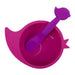 Fuchsia silicone baby bowl in bird shape with matching spoon for feeding infants and toddlers