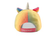 FlapJack Kids rainbow unicorn hat shown from the back with ears and a horn visible.