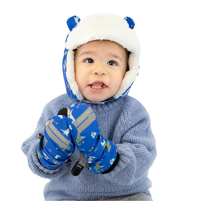 Chapeau de trappeur hydrofuge d'hiver de Flapjack Kids - Dinos sur glace