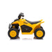 CAT ride-on yellow and black toy quad for kids shown in profile on a white background.