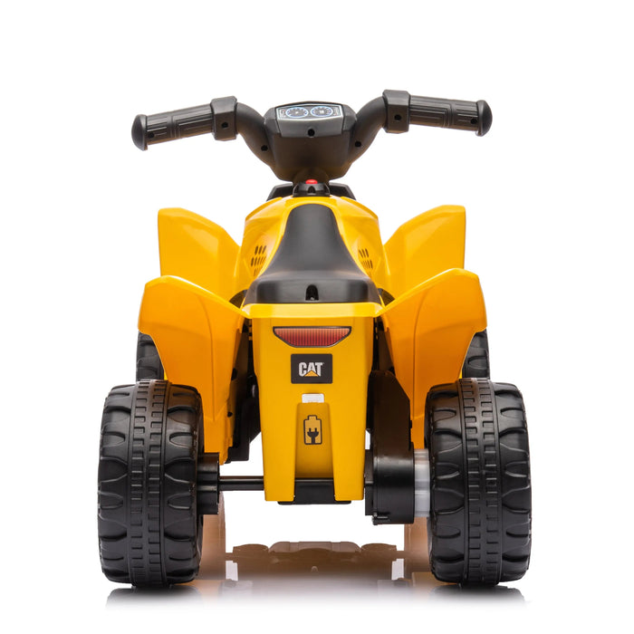 CAT yellow kids ride-on electric quad toy shown from the front on a white background.