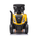 CAT yellow ride-on toy tractor shown from the front on a white background.