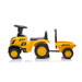 CAT yellow ride-on toy tractor with trailer shown on a white background.