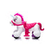FR5922 unicorn ride-on toy for kids with pink wings, white body, and purple wheels on white background.