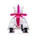 UNICORN ride-on toy shown from the back with pink mane and tail, on a white background.