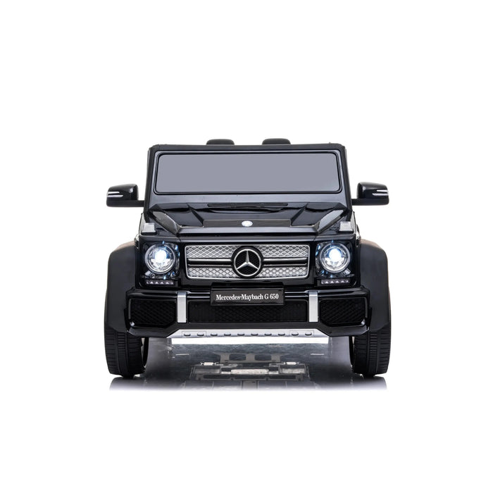 Mercedes-Maybach G 650 black ride-on toy car shown from front with headlights on.